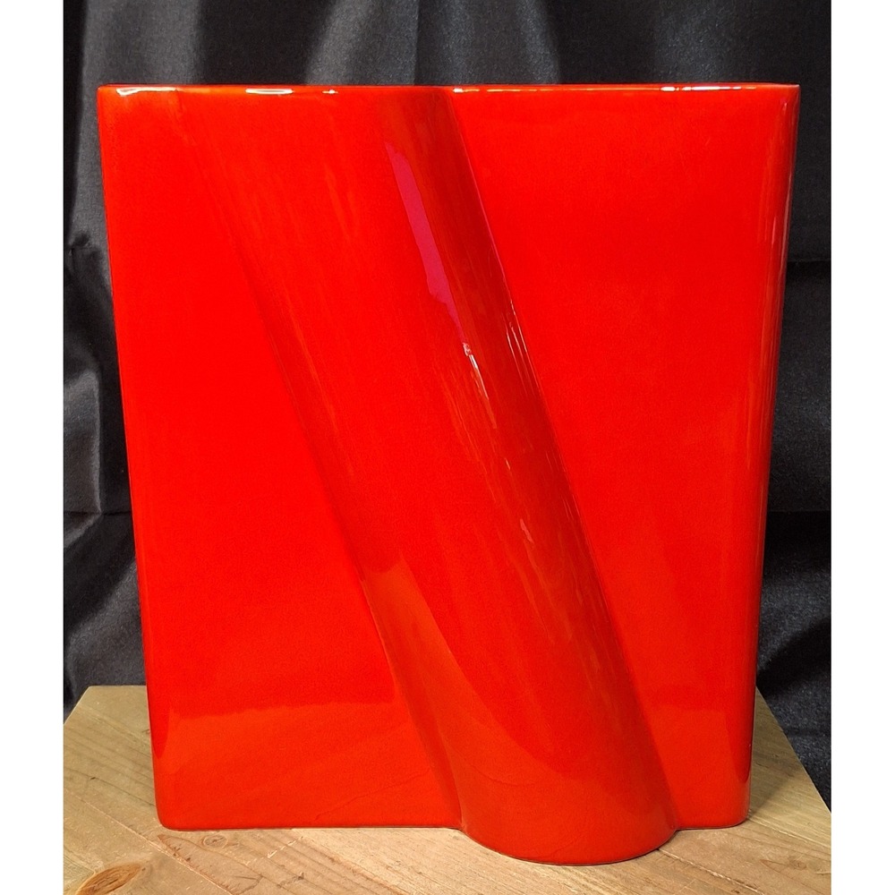 Pino Spagnolo Vintage 1970s Red MCM Ceramic Vase Sicart #0028 Made in Italy